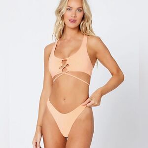 L SPACE Pastel Orange Terry Fabric 2 Piece Swimsuit Size Medium